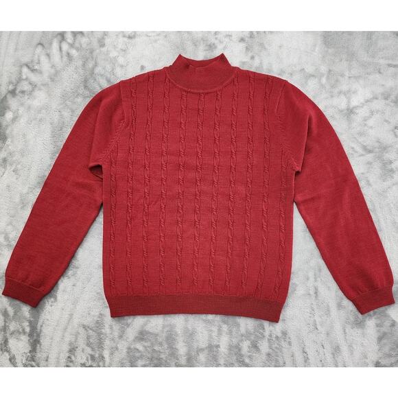 Tabi Sweaters - Vintage 90s tabi International Mock Neck Cable Knit Wool Sweater XS Red Preppy